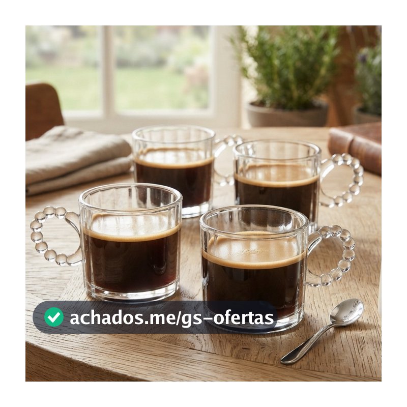 Conjunto 4 Xícaras Wolff Classic de Vidro 100ml Resistente ao Calor para Café Expresso Chás Cappuccino e Bebidas Quentes