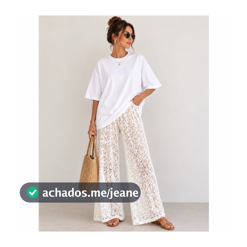 Calça Renda Feminina Pantalona Sem Forro Cintura Elástica Transparente Moda Tendência