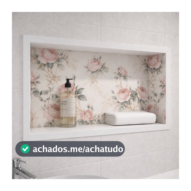 Nicho de Porcelanato Acetinado Exclusivo Floral Rosas Vintage 61x30 cm – Banheiro Elegante Premium