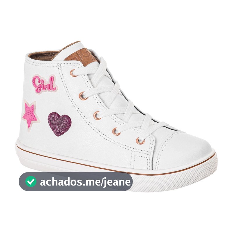 Tenis Infantil GiGiL Teen Feminino Enfeite Girl Love Brilho Coração Cano Alto Escolar Macio Leve Confortável Star