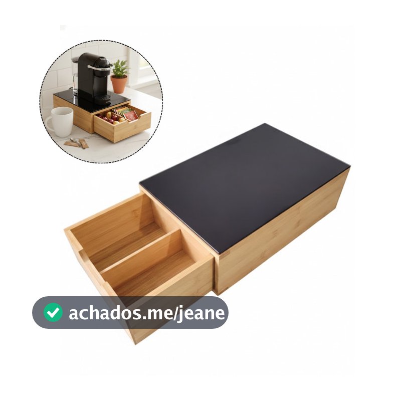 Porta Chá Café Cápsula Bambu Base Vidro Cafeteira Gaveta