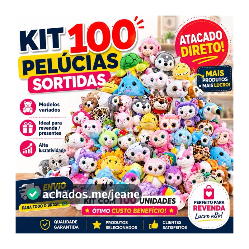 Kit Pelúcia Atacado 100 UN | 20 cm | Alta Qualidade para Revenda, brindes e maquinas de grua