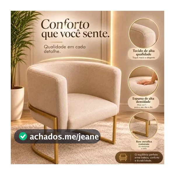 Cadeira Poltrona Luna para Escritório, Sala, Manicure, Recepção , Consultório, Salão de Beleza base dourada