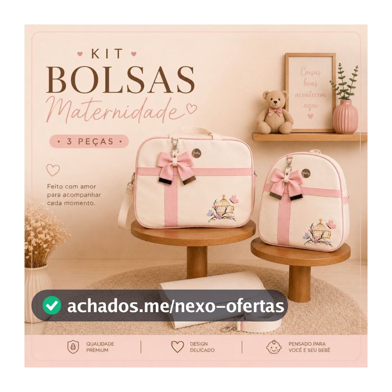 Bolsa Maternidade Luxo Kit 3 Peças Bordado Impermeável Safari para Enxoval Bebê