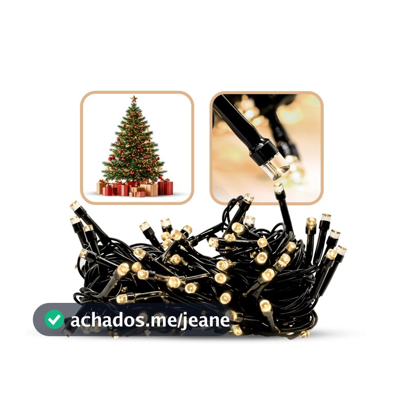 Pisca Pisca Natal 10m 100 Led Branco Quente Luzes 8 Funções Decoração Luz