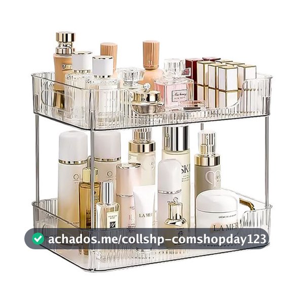 Estante Organizadora De Maquiagem Cosméticos 2 Andares de Acrílico Transparente Moderna