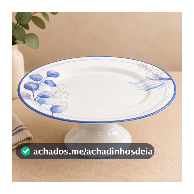 Boleira De Cerâmica Decorativa Mesa Posta Ilustrada Azul
