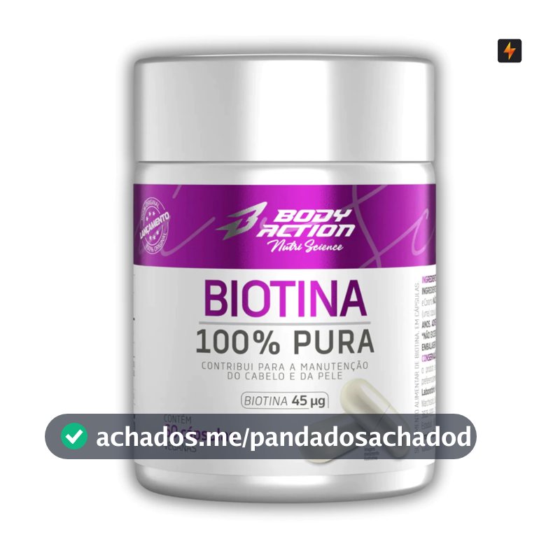 Biotina 100% Pura 45mcg 60 Cápsulas Body Action Manuteção Cabelo e Pele