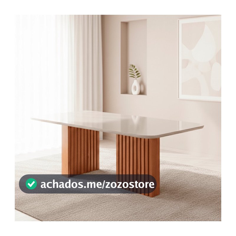 Mesa de Jantar 6 Lugares Tampo de Vidro/MDF 180cm Retangular Ester Marrom/Cinamomo/Off White Cinamomo/Off White