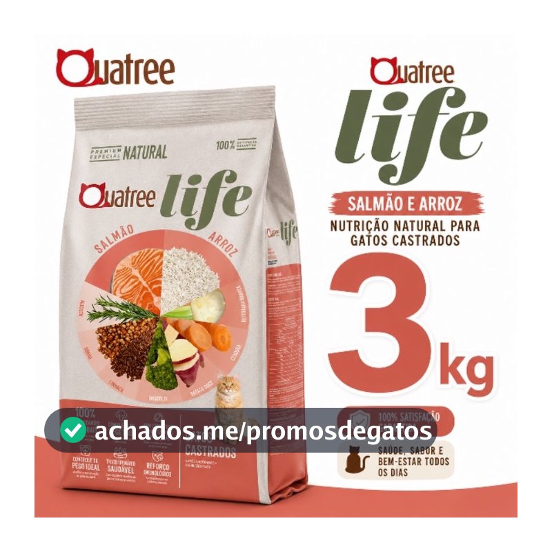 Ração Quatree Life Gatos Castrados Sabor Salmão 3kg