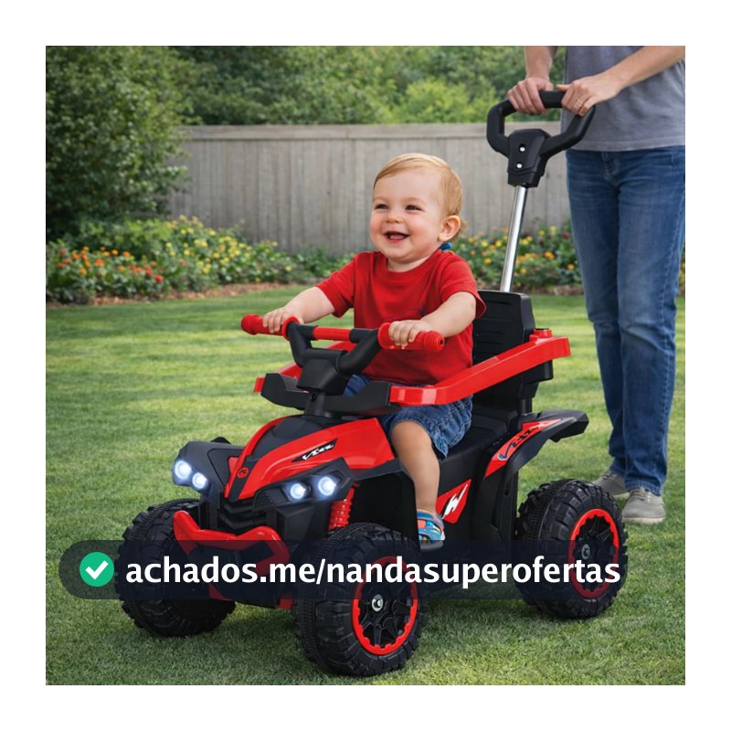 Carrinho Quadriciclo Elétrico Infantil 6V Flash Wheels Com Empurrador, Luzes e Som