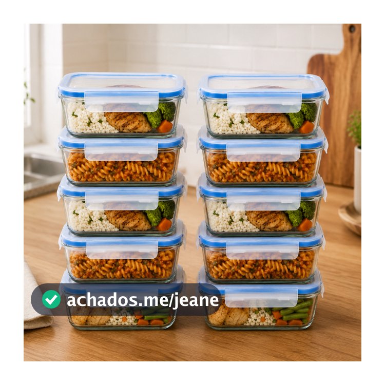 Kit 10 Potes Herméticos Marmita de Vidro 640ml 6 a 10 Unidades