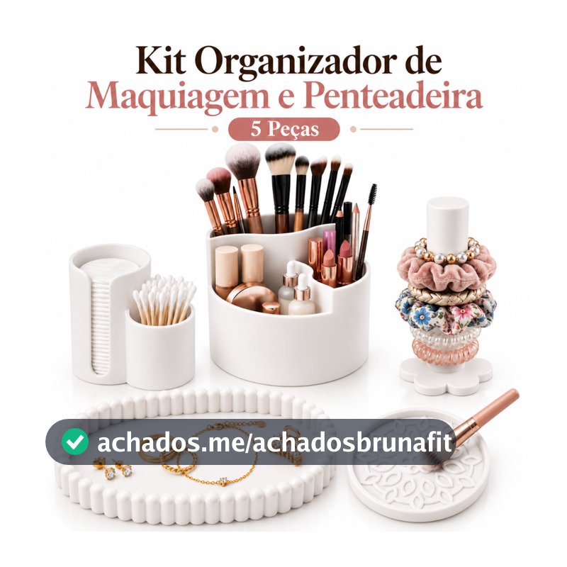 Kit Organizador de Maquiagem Penteadeira 5 Peças Porta Joias Cosméticos Algodão e Elásticos