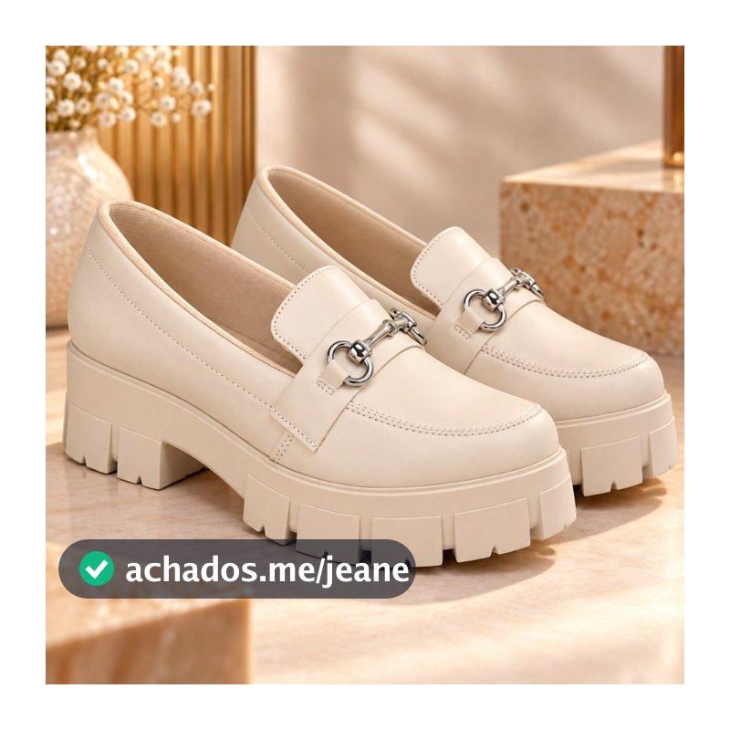 Mocassim Feminino Sapato Fechado Social OffWhite Sapato Casual Moderno Elegante