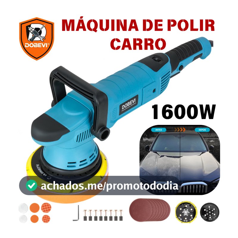 Máquina De Polir Carro 1600W | Politriz Automotiva Profissional Roto Orbital 15mm | 7 Velocidades | Kit Boinas DOBEVI