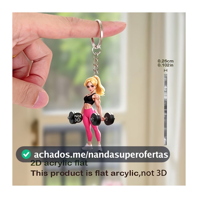 2D Plana Acrílico Muscular Fitness Menina Chaveiro Forte Levantamento Haltere Saco Charme Esportes Musculação Acessório