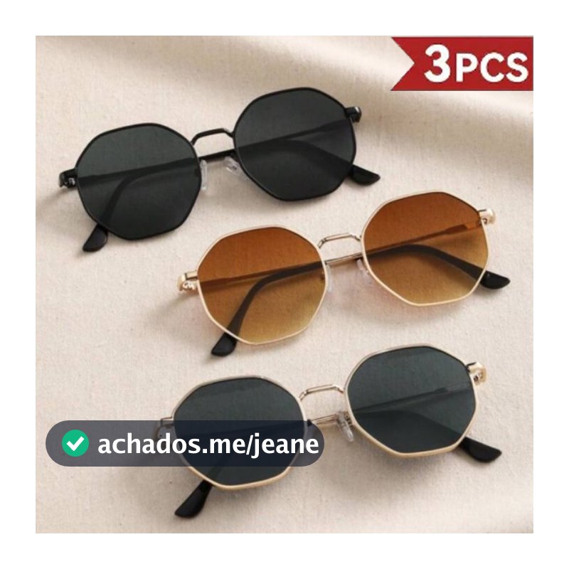 Moda 3 Pacotes Hexagonais De Armação Completa Óculos De Sol Retrô Metal Unissex