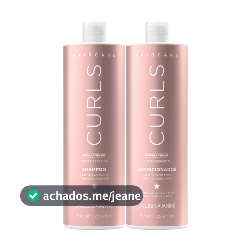 Kit Hair Care Curls Jacques Janine Shampoo 800ml Sem Sal + Condicionador Leave-in 750ml Cacheados Crespos Ondulados
