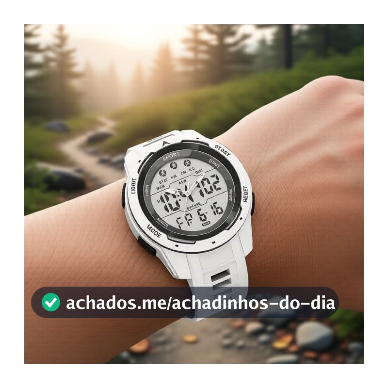 Relógio Digital Masculino para Ambiente Externo com Luz de Fundo LED, Cronômetro, Visor de Data, Resistente à Água