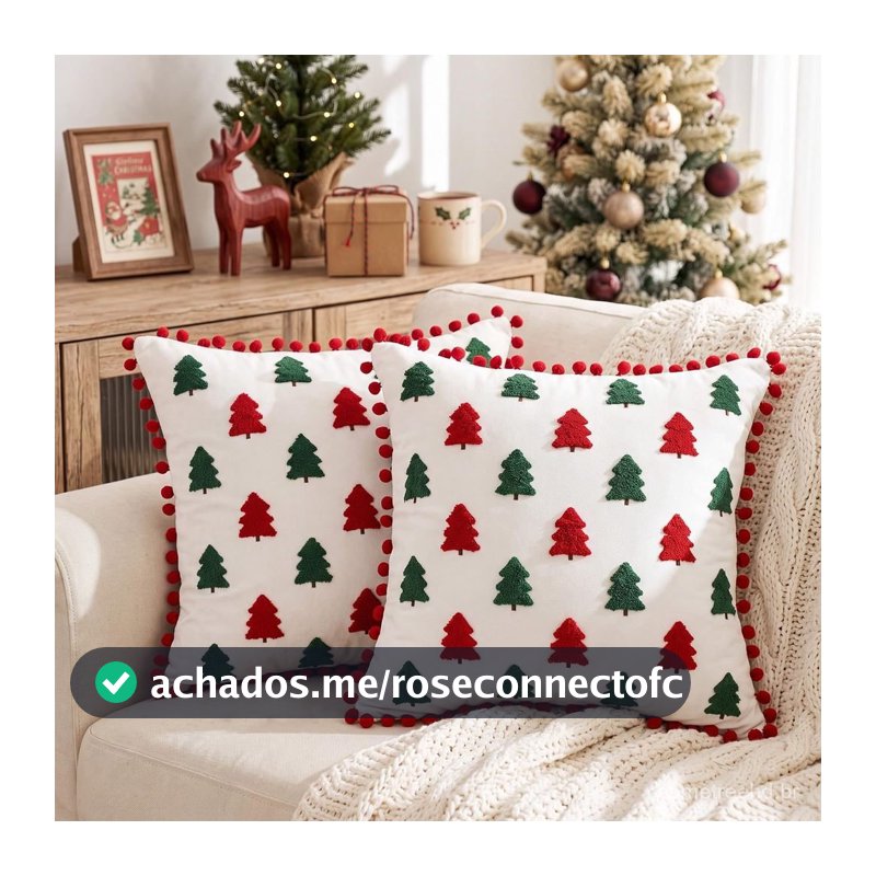 Capa de Almofada de Natal Bordada 45x45cm - PRÉ-VENDA (sem enchimento)