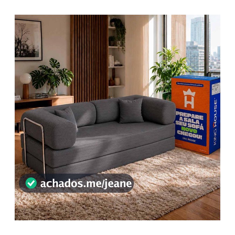 Sofá Cama Chegada Molas Ensacadas á Vácuo 3 Lugares 2,02m Veludo Cotelê Cinza Grafite  - King House