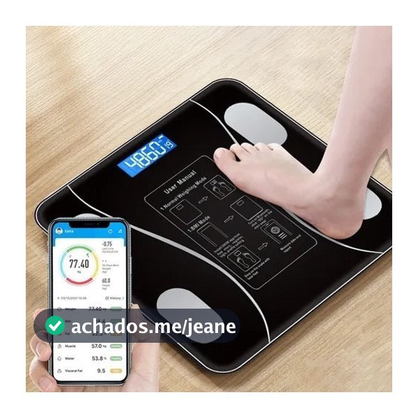 Balança Bioimpedância Corporal Digital APP Bluetooth Suporta até 180 kg