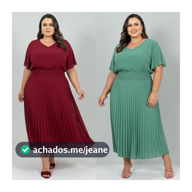 Vestido Feminino Moda Evangélica Longo Plissado Plus Stefany