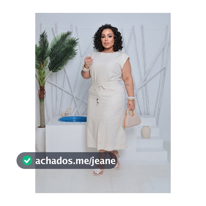 Conjunto Feminino Plus Size | Saia Midi com Bolsos + Blusa Manga Curta | Tecido Linho Premium
