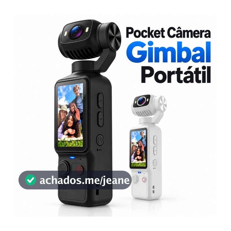 Câmera de Ação 4K Ultra HD Portátil Gimbal 3 Eixos Luz Fill Tela 2" Bateria 2000mAh para Vlog Viagem Aventura