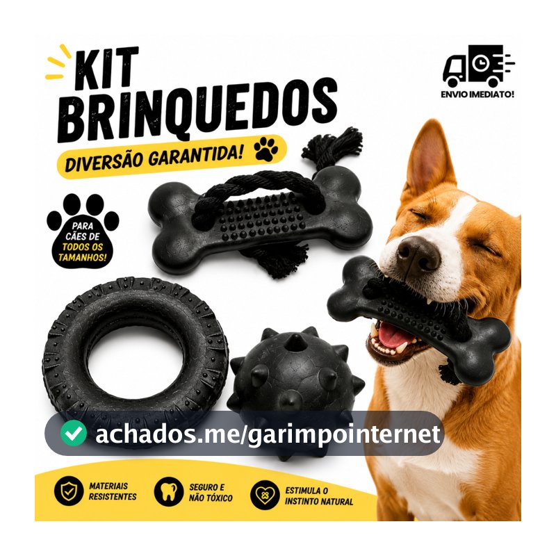 Kit Brinquedo Pet Mordedor Pneu G + Bola Cravo Maciça + Osso com Corda Black Grande para Cachorro