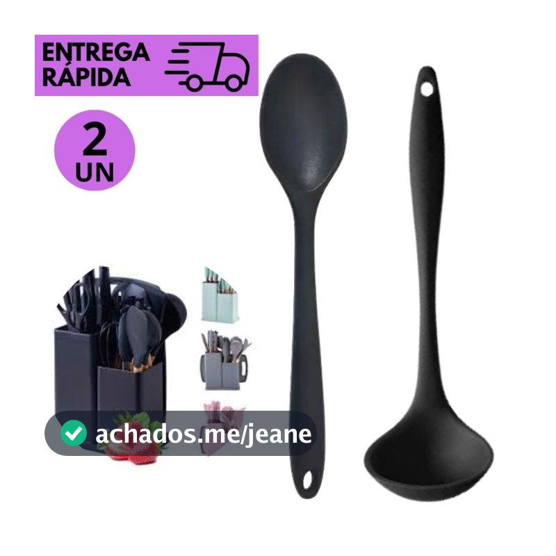 Kits Concha + Colher Silicone Preto ou Colher e/ou concha Resistente ao Calor Utensílios de Cozinha