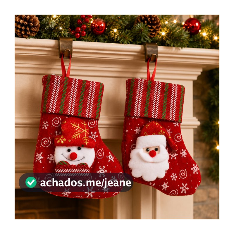 KIT Botas de Natal 18cm Premium Enfeites Meia Papai Noel Boneco de Neve Pendentes Natalino Decoração Árvore