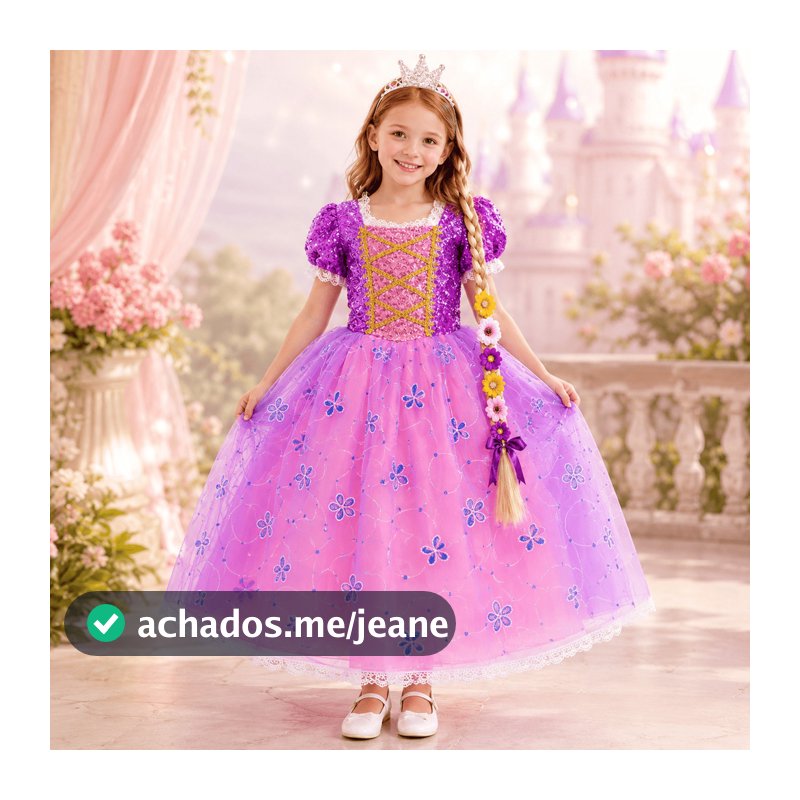 Fantasia Infantil Rapunzel Princesa Luxo Vestido Temático