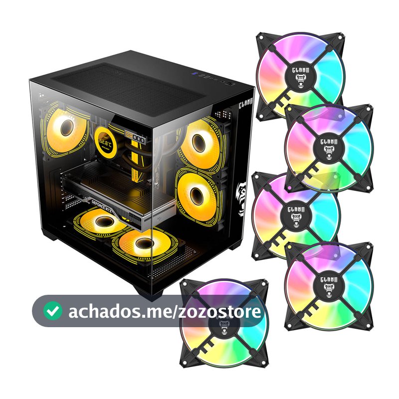 Gabinete Gamer Clanm Grodd Night Preto Vidro Temperado com 5 Fans RGB Mid Tower ATX Micro-ATX Mini-ITX