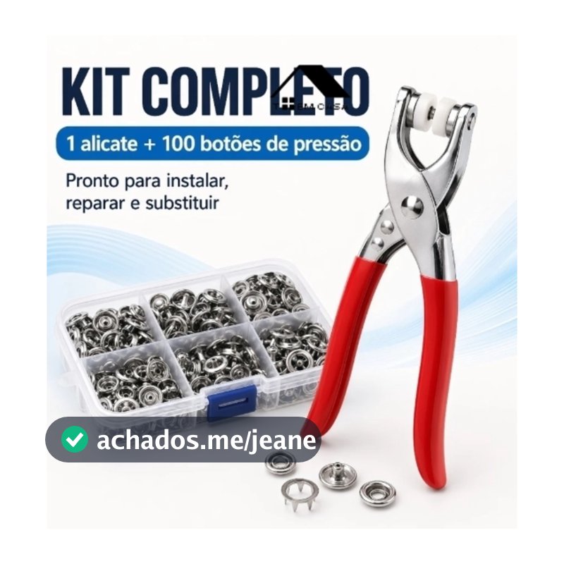Kit Alicate Aplicador Com 100 Botões De Metal Pressão Para Costura Roupa