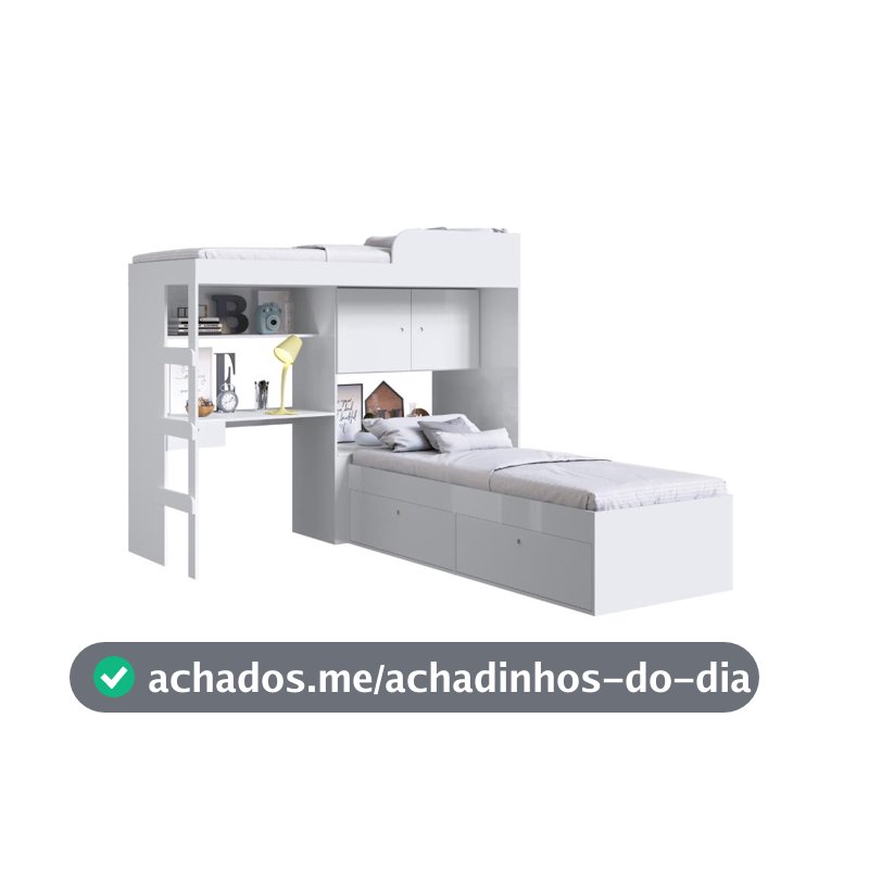 Kit Conjunto Quarto Juvenil Infantil 2 Camas Armário Gavetas Escrivaninha Escada Cama Alta Branco