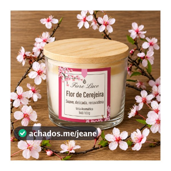 Vela Perfumada Aromática 100g Flor de Cerejeira | Presente Decorativo | Tampa de madeira