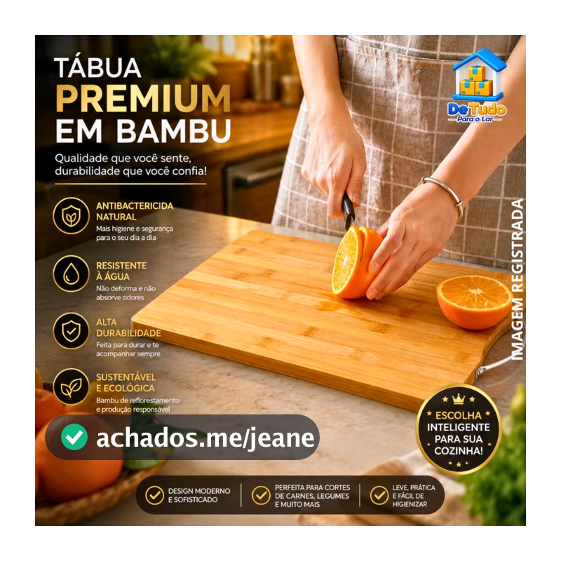 Tábua Bambu Alça Corte Cozinha Churrasco Masterchef Antibactericida Grande 36x26cm