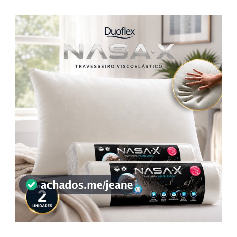 Kit 2 Travesseiros Duoflex Nasa-x alto espuma viscoelástica conforto térmico antiácaros fungos bactérias 50x70x13