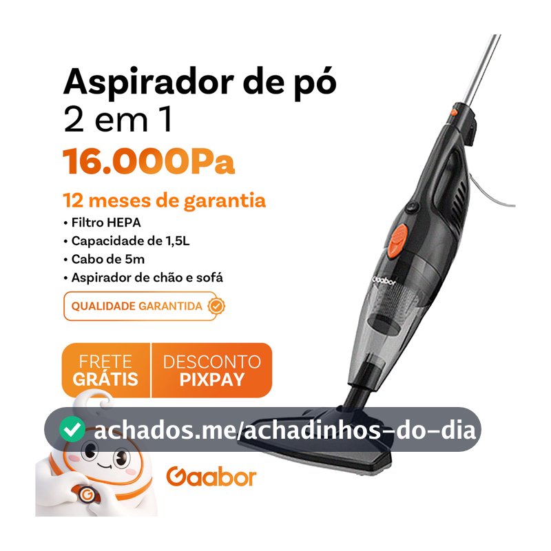 Gaabor Aspirador de Pó Portátil 2 em 1 com Fio e Haste Pressão de Sucção Forte 16000Pa Dust Off GVCW-M15A