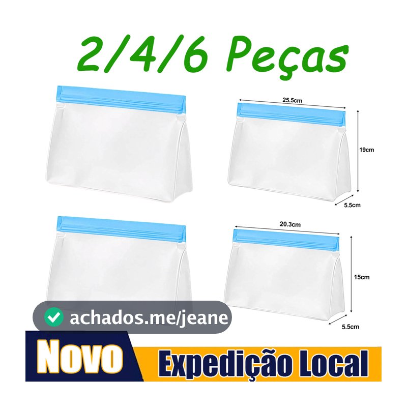 2/4/6 Peças sacos reutilizáveis de silicone para congelador, sacos de silicone para armazenamento de alimentos