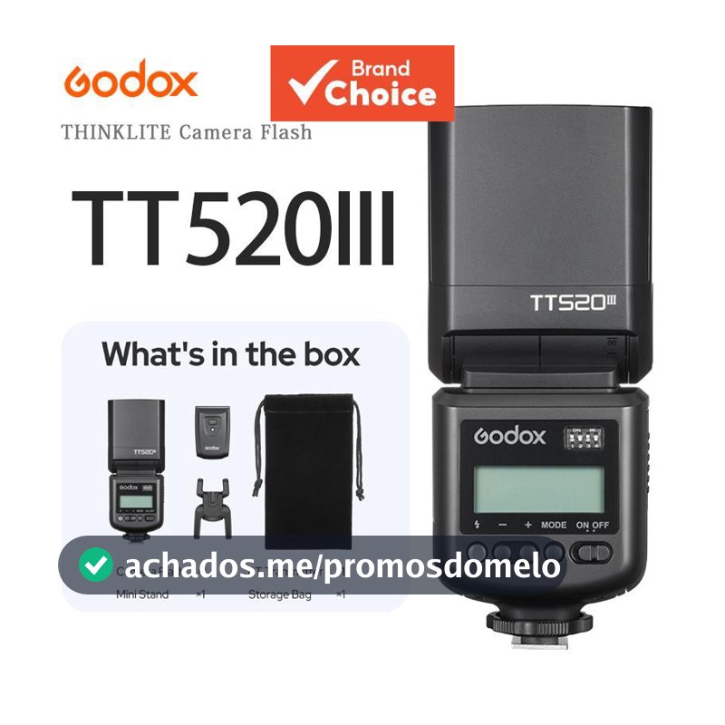 Godox TT520III Flash Externo para Câmera | Flash Universal para Canon/Sony/Nikon/Fujifilm | GN33 433MHz Wireless com