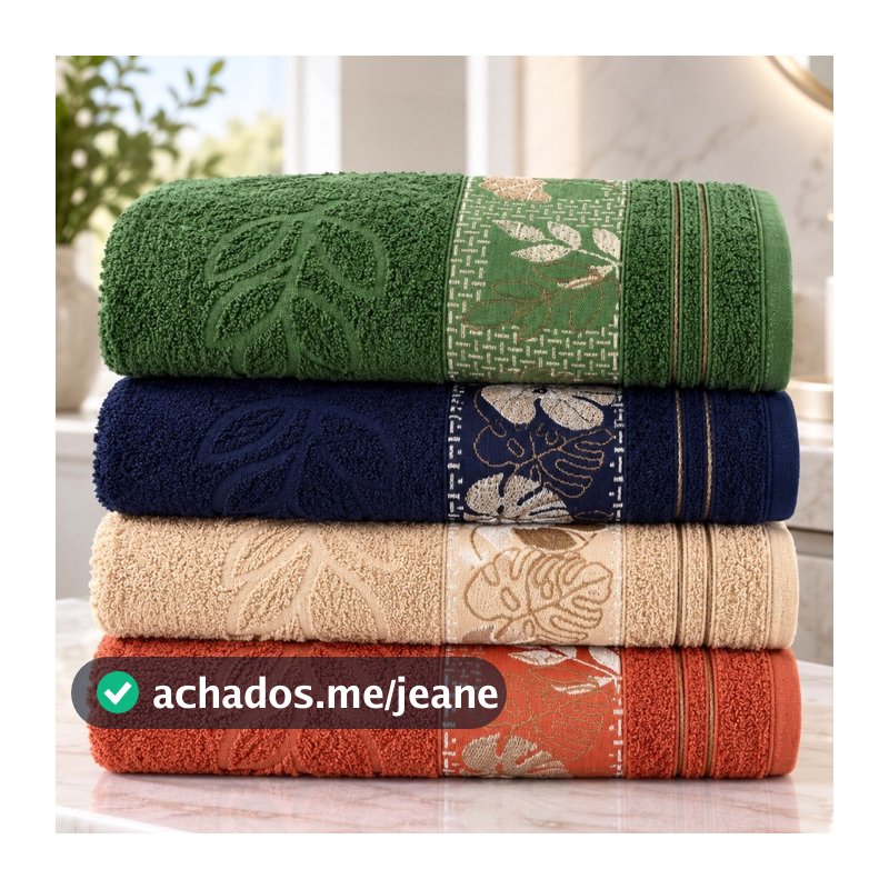 Kit 4 Toalha Banho Botanic Macia E Grossa Luxo Premium Absorvente 100%Algodao 75x130 Presente Moderna Natureza