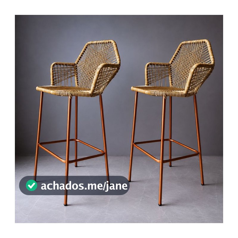 2 Banquetas Tropicália na Fibra Estrutura Cobre Ideal para Bancadas, Bar, Cozinha, Restaurante