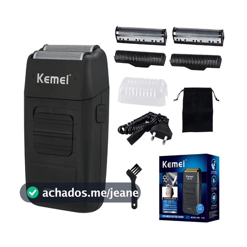 Maquina Barbeador Kemei Recarregável Automática Bivolt Preto