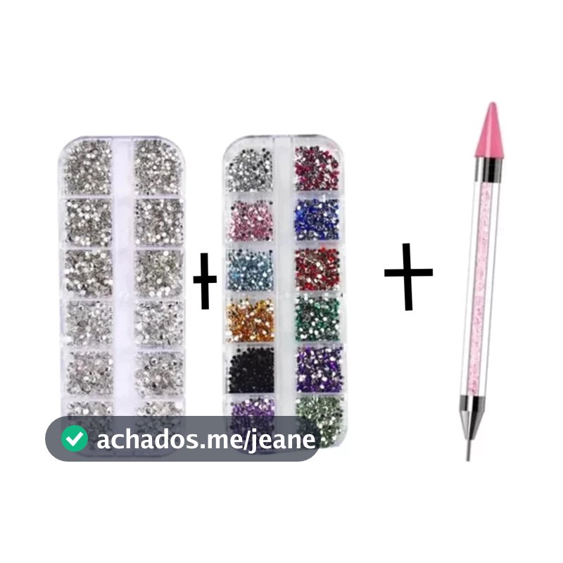 Caneta Strass +Caixa Strass Nail Art Pedras Colorida Prata  (S015)
