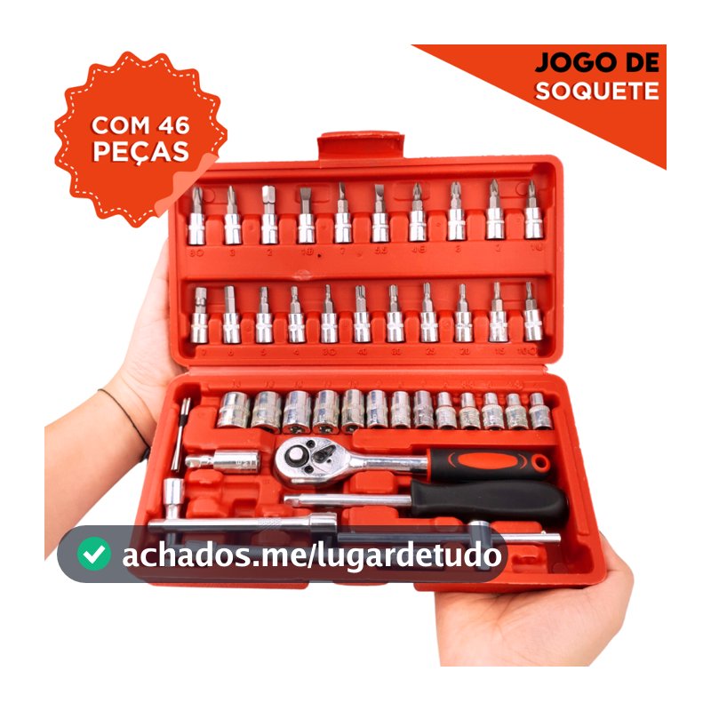 Kit de Ferramentas 46 Peças com Catraca Soquete – Maleta Portátil – Ideal para Reparos Domésticos MN