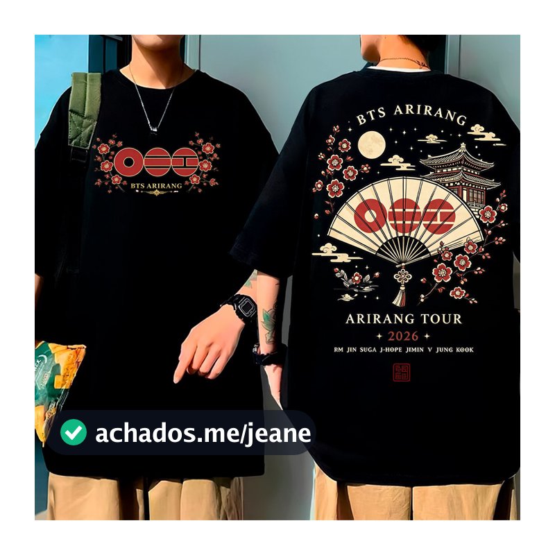 Camiseta Oversized Premium Preta Estampa Frente e Verso BTS Arirang Tour 2026