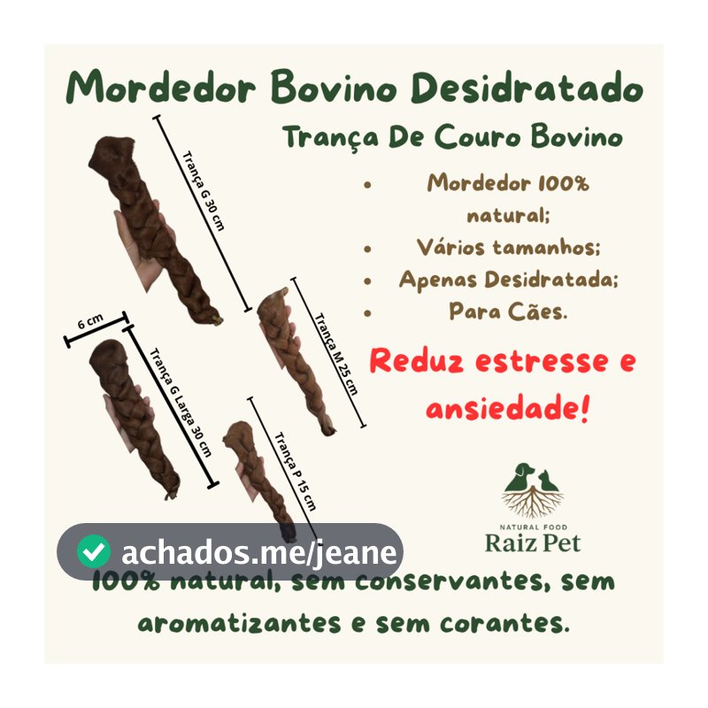 Mordedor Natural para Cães Trança de Couro Bovino Desidratado - Auxilia na Limpeza Dental