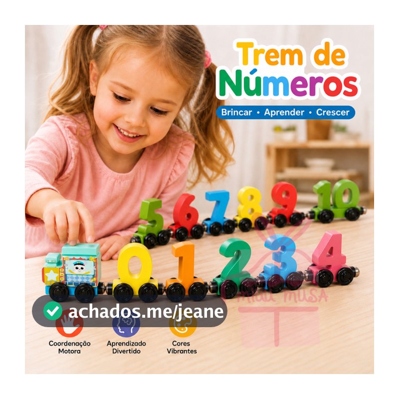 Trem Magnético de Madeira com Números 0-10 - Brinquedo Educativo Montessori para Aprender Contar, Cores e Matemática